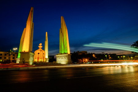 Democracy monument of Bangkok, Thailand shot at duskの写真素材