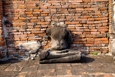 Ruins of Ayutthaya temple burned and destroyed by warの写真素材