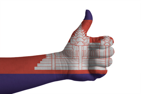 Flag of AEC country with thumbs up handの写真素材