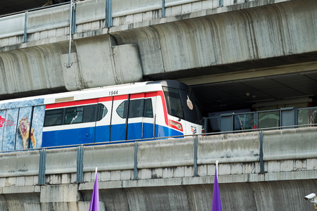 BANGKOK, THAILAND - CIRCA MAY, 2015: BTS Sky train number 1944 arrives at Siam station.