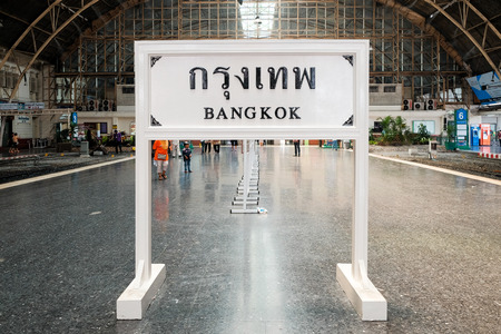 Bangkok, Thailand - March 26th, 2015: Sign says Bangkok at Bangkok Hualampong station. Hualampong is the grand station connecting railways in Thailand.のeditorial素材