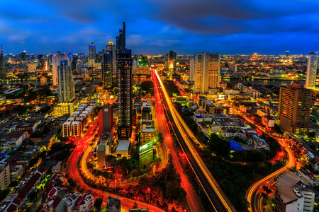 BANGKOK, THAILAND - CIRCA MARCH, 2015: Bird eye view of a bridge crossing Chaopraya River to Bangkok.のeditorial素材