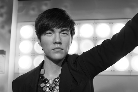 BANGKOK, THAILAND - CIRCA August, 2015: Wax figure of the famous Jay Chow from Madame Tussauds, Siam Discovery, Bangkokのeditorial素材