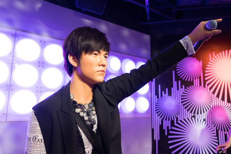 BANGKOK, THAILAND - CIRCA August, 2015: Wax figure of the famous Jay Chow from Madame Tussauds, Siam Discovery, Bangkokのeditorial素材