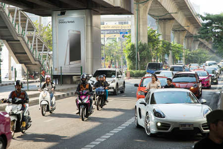 BANGKOK, THAILAND - CIRCA FEBUARY 2016: Traffic jam from Sukhumvit Rd. Sukhumvit is one of the main...