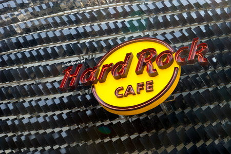 BANGKOK, THAILAND-CIRCA APRIL, 2016: Hard rock cafe shop at Siam shopping center. Hard rock cafe is a restaurant chain with over 200 fronts.のeditorial素材