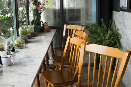 Chairs from inside a restaurant, bar sectionのeditorial素材