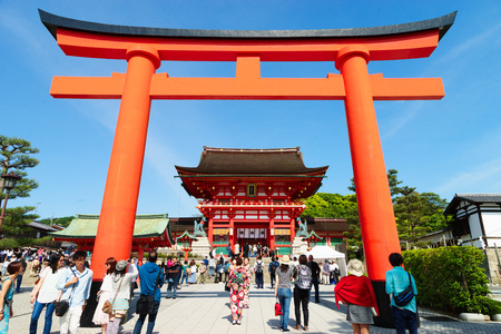 OSAKA, JAPAN CIRCA APRIL 2016: Front gate of Fushimi inari grand shrine, Osaka.のeditorial素材