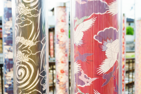 KYOTO, JAPAN - CIRCA AUGUST, 2016: Kimono fabric display at Hankyu Arashiyama railway station.のeditorial素材