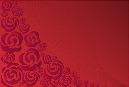 Roses arranged in a corner of a red background with thin linesのイラスト素材