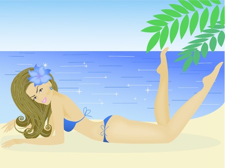 beautiful girl in a blue bikini on sea beachのイラスト素材