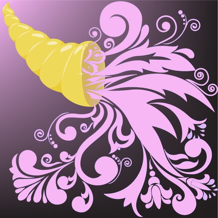 golden horn of plenty with a pink floral patternsのイラスト素材
