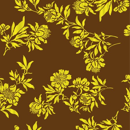 gold floral designs on the brown backgroundのイラスト素材