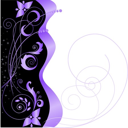 Stars and lilac floral pattern on a black and whiteのイラスト素材
