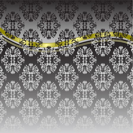 black ornaments and gold ribbon with a gray gradient backgroundのイラスト素材