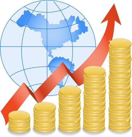 stack of coins in ascending order on a globeのイラスト素材