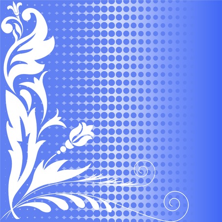 abstract blue background with white flowers and halftoneのイラスト素材