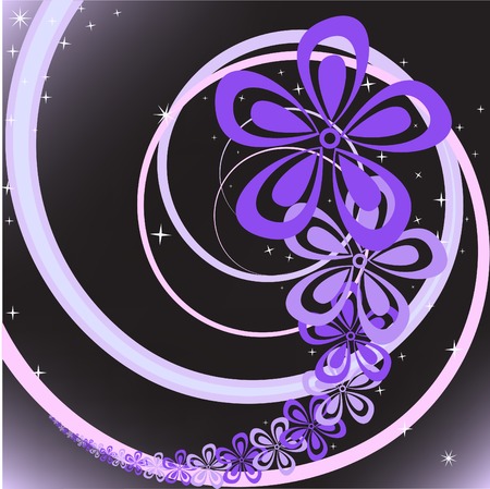 abstract black background with purple floral swirlのイラスト素材