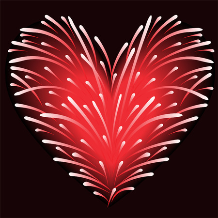 fireworks of red sparks in the shape of a heart on a black backgroundのイラスト素材