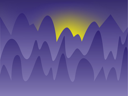 stylized image of a sunset in a dark-blue mountainsのイラスト素材