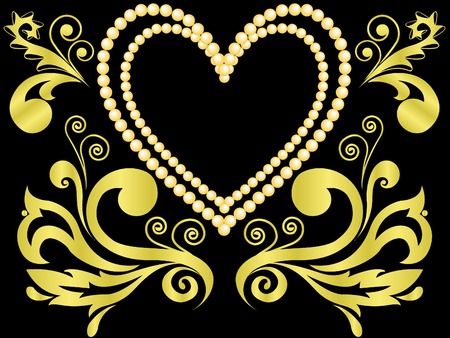 heart of gold decorated with ornaments on a black backgroundのイラスト素材