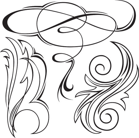 Vector illustration set of swirling  decorative floral elements のイラスト素材