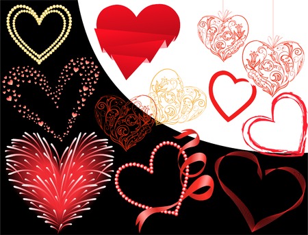 set of twelve different hearts on a black and white backgroundのイラスト素材