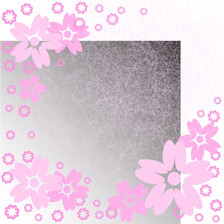 pink flowers on  gradient background with scratchesのイラスト素材