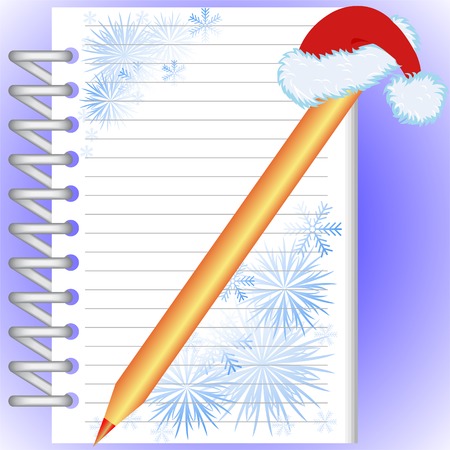 New Year's notebook with snowflakes and a gold pencil in a red capのイラスト素材
