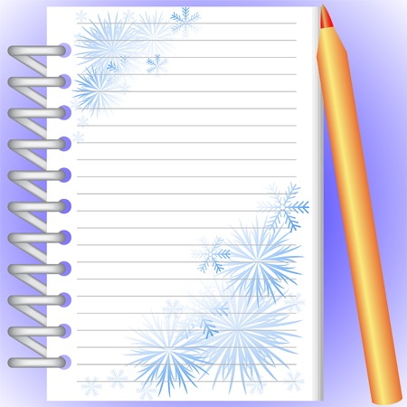 New Year's notebook with snowflakes and a gold pencilのイラスト素材