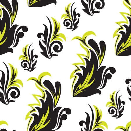 abstract black-and-green floral seamless patternのイラスト素材