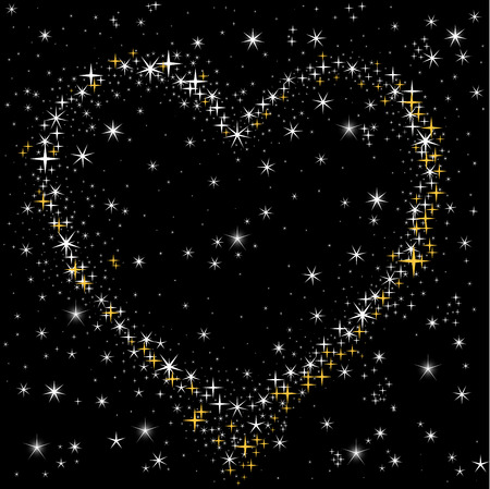 heart of the white and gold stars in the night skyのイラスト素材