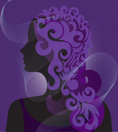 silhouette of a woman veiled in purple backgroundのイラスト素材