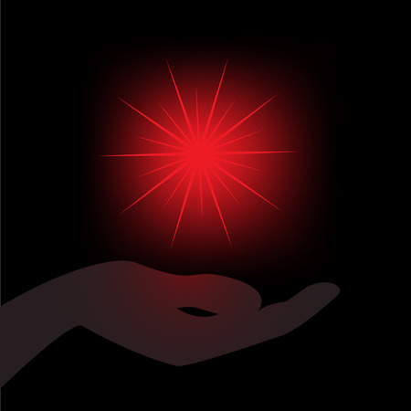 glowing red star in the palm  on a black backgroundのイラスト素材