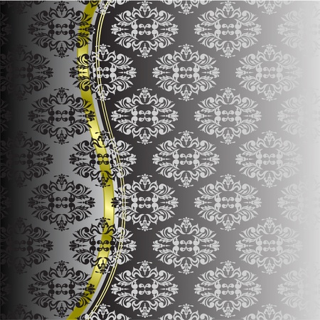 black ornaments and gold ribbon with a gray gradient backgroundのイラスト素材