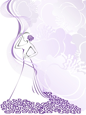 silhouette of a slender woman in purple floral whirlwind のイラスト素材