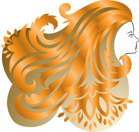 Profile of a girl with lush  red hair のイラスト素材