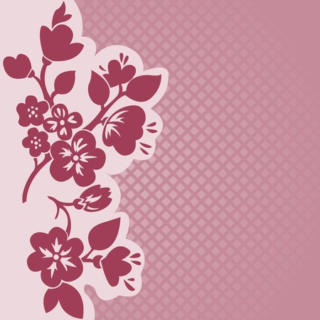 silhouette of flowering branch on a pink checkered backgroundのイラスト素材