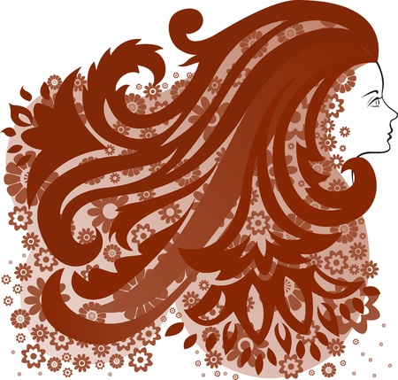 Profile of a girl with lush hair flowerのイラスト素材