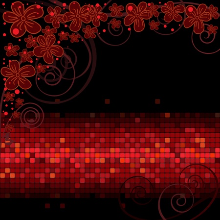dark shimmering background with  flowers composition upstairsのイラスト素材