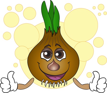 smiling bulb on a background of yellow bubblesのイラスト素材