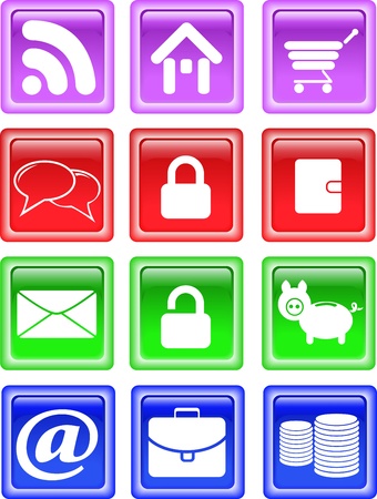 set of colored square buttons with symbolsのイラスト素材