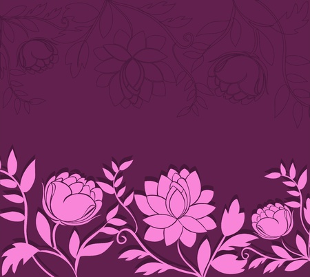 Dark purple background with a horizontal pink flowersのイラスト素材