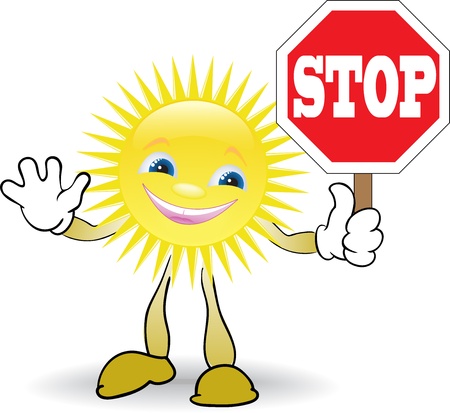 cartoon sun holding red STOP signのイラスト素材