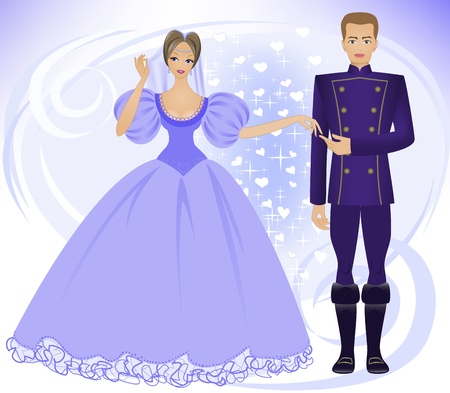 beautiful  prince and princess on an abstract blue backgroundのイラスト素材