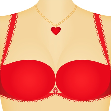 female bust in red lingerie and a necklaceのイラスト素材
