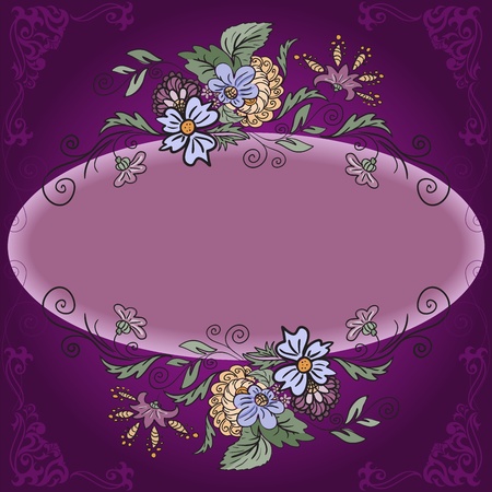Dark purple background with ornaments and floral frameのイラスト素材