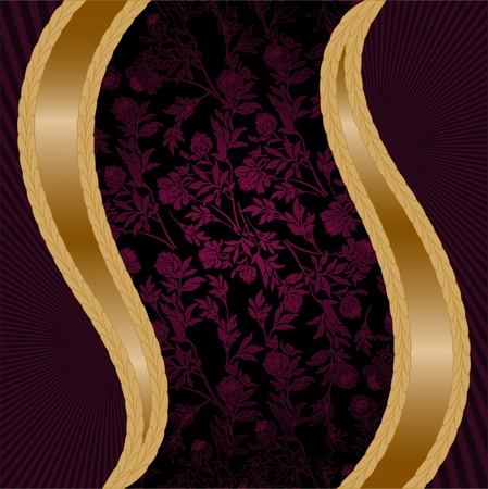 purple floral background with golden wavesのイラスト素材