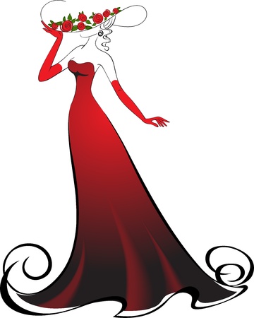 Woman in gloves and an elegant long red dressのイラスト素材