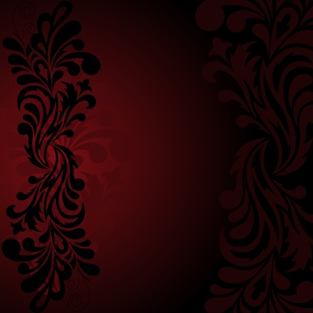 beautiful black ornament on the dark red backgroundのイラスト素材